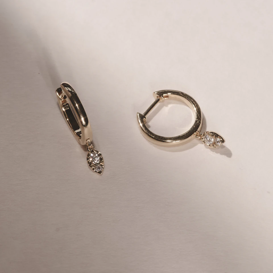 Lab Diamond 0.15ct Marquise Drop Huggies in 18K Gold Vermeil