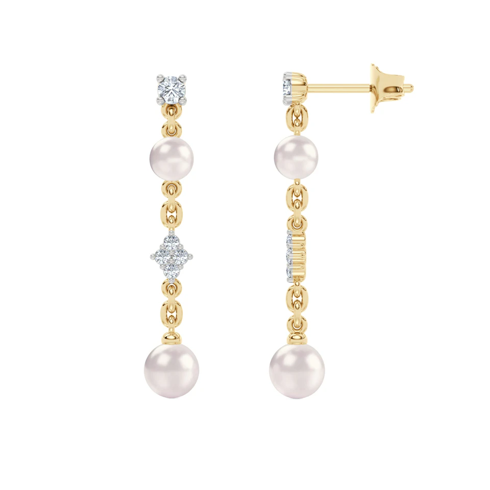 Eden 2.70ct Round Pearl and Lab Diamond Drop Earrings in 18K Gold Vermeil
