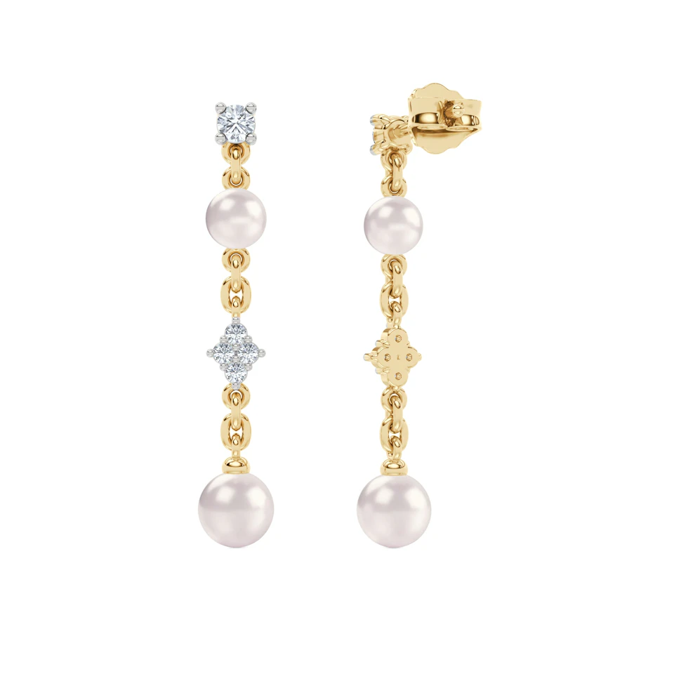 Eden 2.70ct Round Pearl and Lab Diamond Drop Earrings in 18K Gold Vermeil