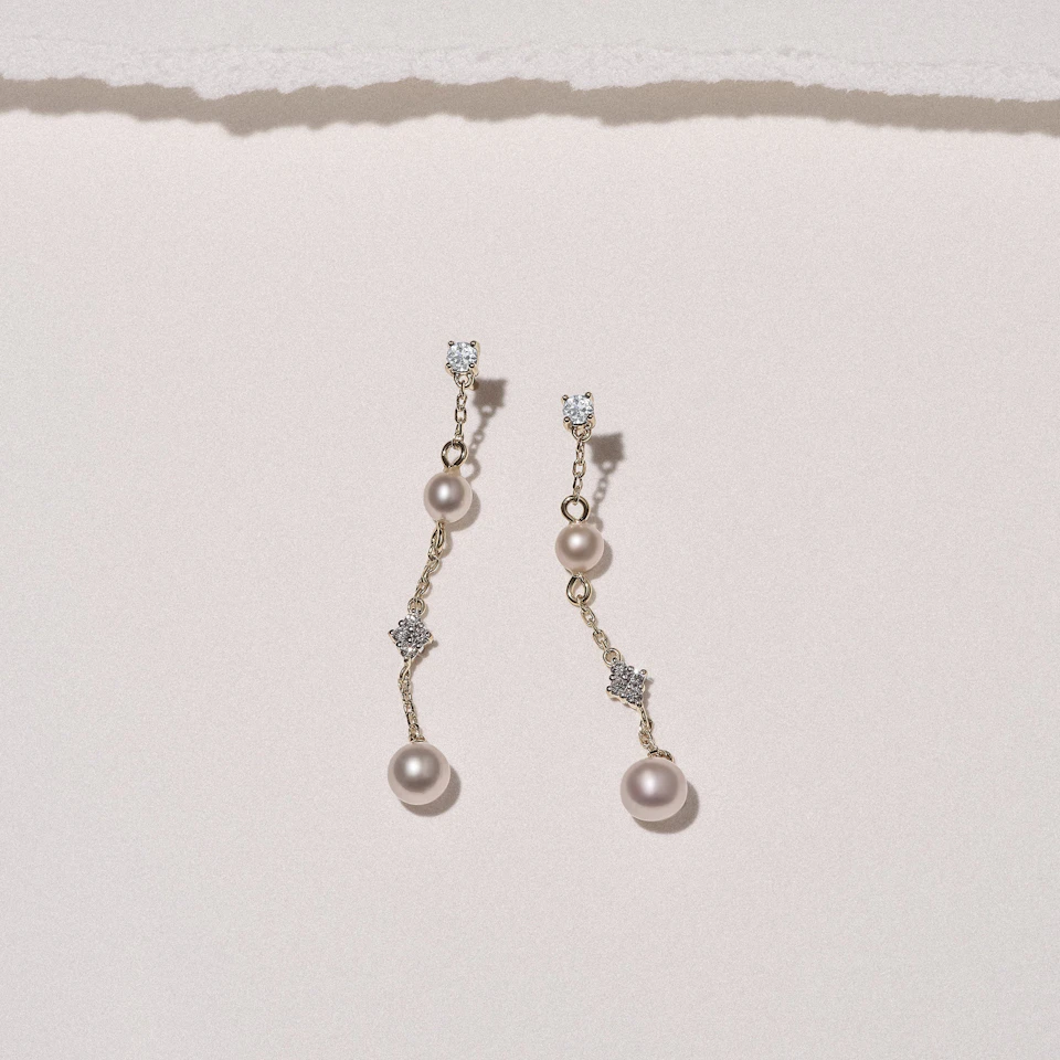 Eden 2.70ct Round Pearl and Lab Diamond Drop Earrings in 18K Gold Vermeil