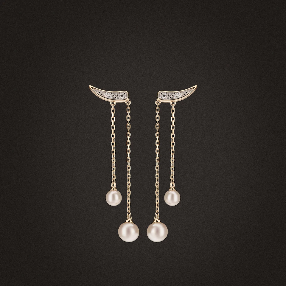 Eden 2.70ct Round Pearl and Lab Diamond Drop Earrings in 18K Gold Vermeil