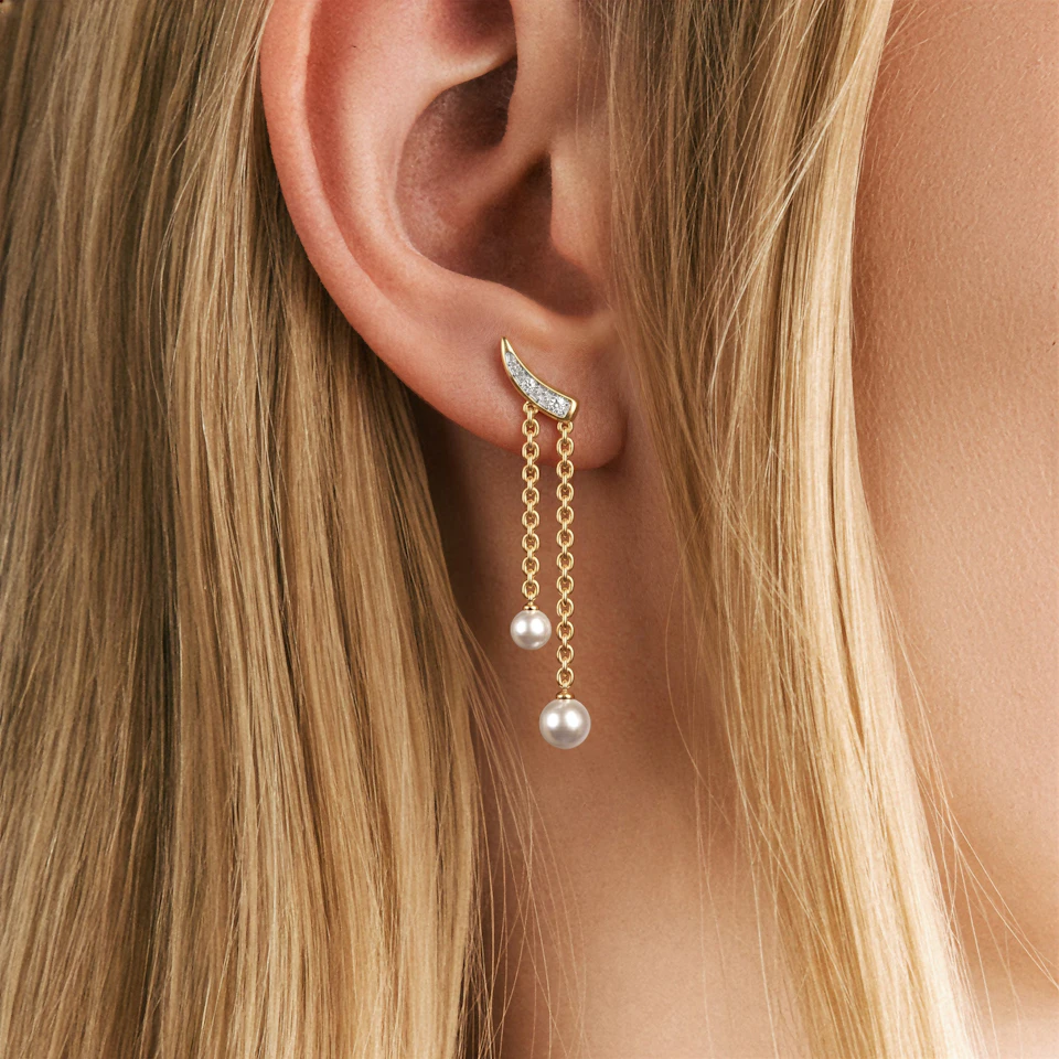 Eden 2.70ct Round Pearl and Lab Diamond Drop Earrings in 18K Gold Vermeil
