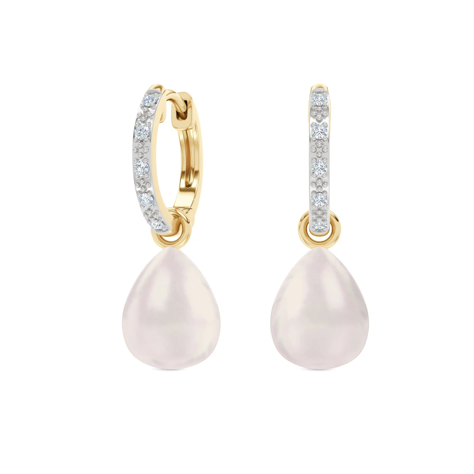 Eden 11mm and 13mm Oval Pearl and Lab Diamond Drop Earrings in 18K Gold Vermeil