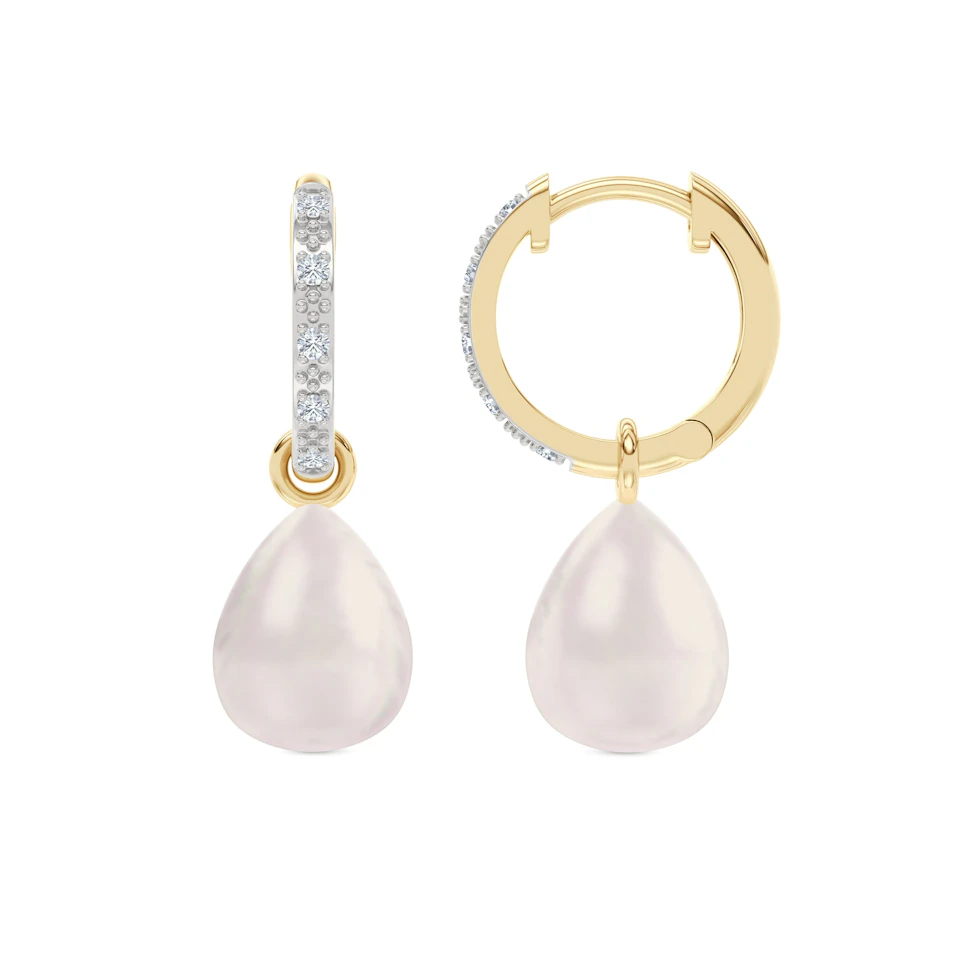 Eden 20.00ct Oval Pearl and Lab Diamond Huggie Drop Earrings in 18K Gold Vermeil