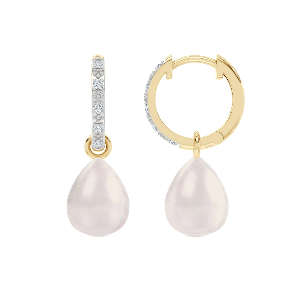 Eden 11mm and 13mm Oval Pearl and Lab Diamond Drop Earrings in 18K Gold Vermeil