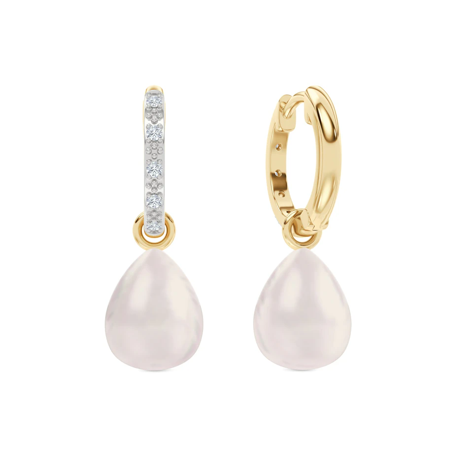 Eden 11mm and 13mm Oval Pearl and Lab Diamond Drop Earrings in 18K Gold Vermeil