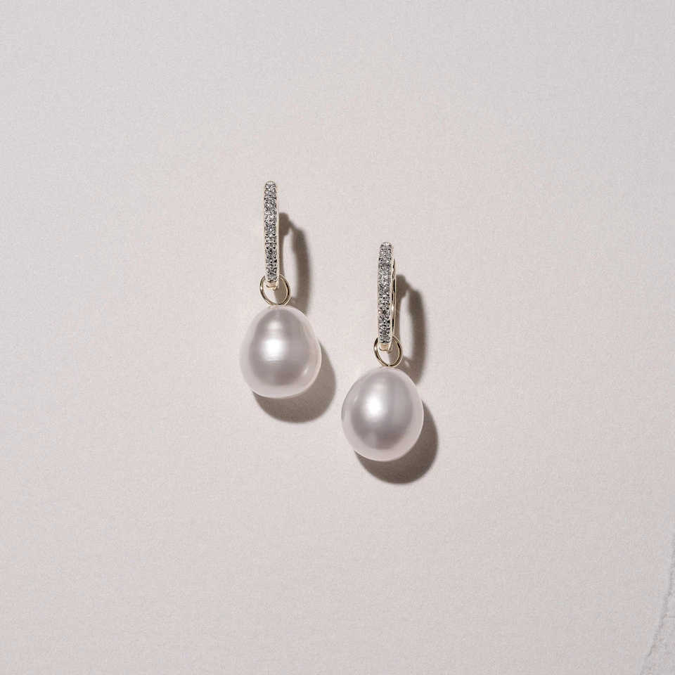 Eden 20.00ct Oval Pearl and Lab Diamond Huggie Drop Earrings in 18K Gold Vermeil
