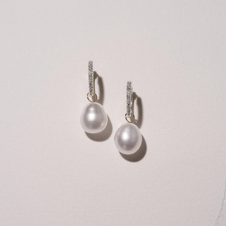 Eden 11mm and 13mm Oval Pearl and Lab Diamond Drop Earrings in 18K Gold Vermeil