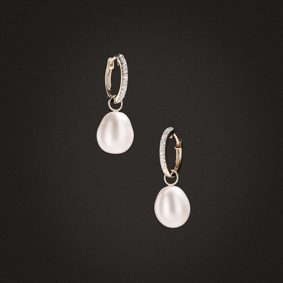 Eden 20.00ct Oval Pearl and Lab Diamond Huggie Drop Earrings in 18K Gold Vermeil