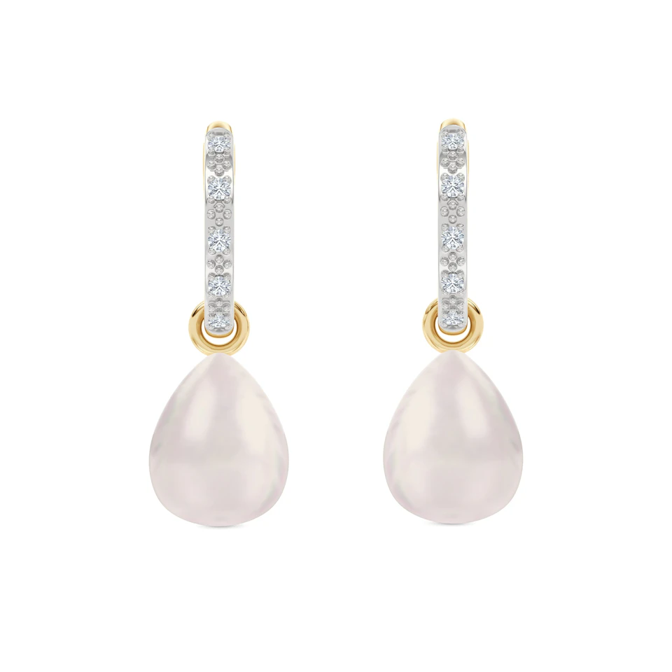 Eden 11mm and 13mm Oval Pearl and Lab Diamond Drop Earrings in 18K Gold Vermeil
