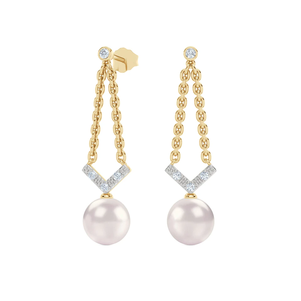 Eden 7.75ct Round Pearl and Lab Diamond Drop Earrings in 18K Gold Vermeil