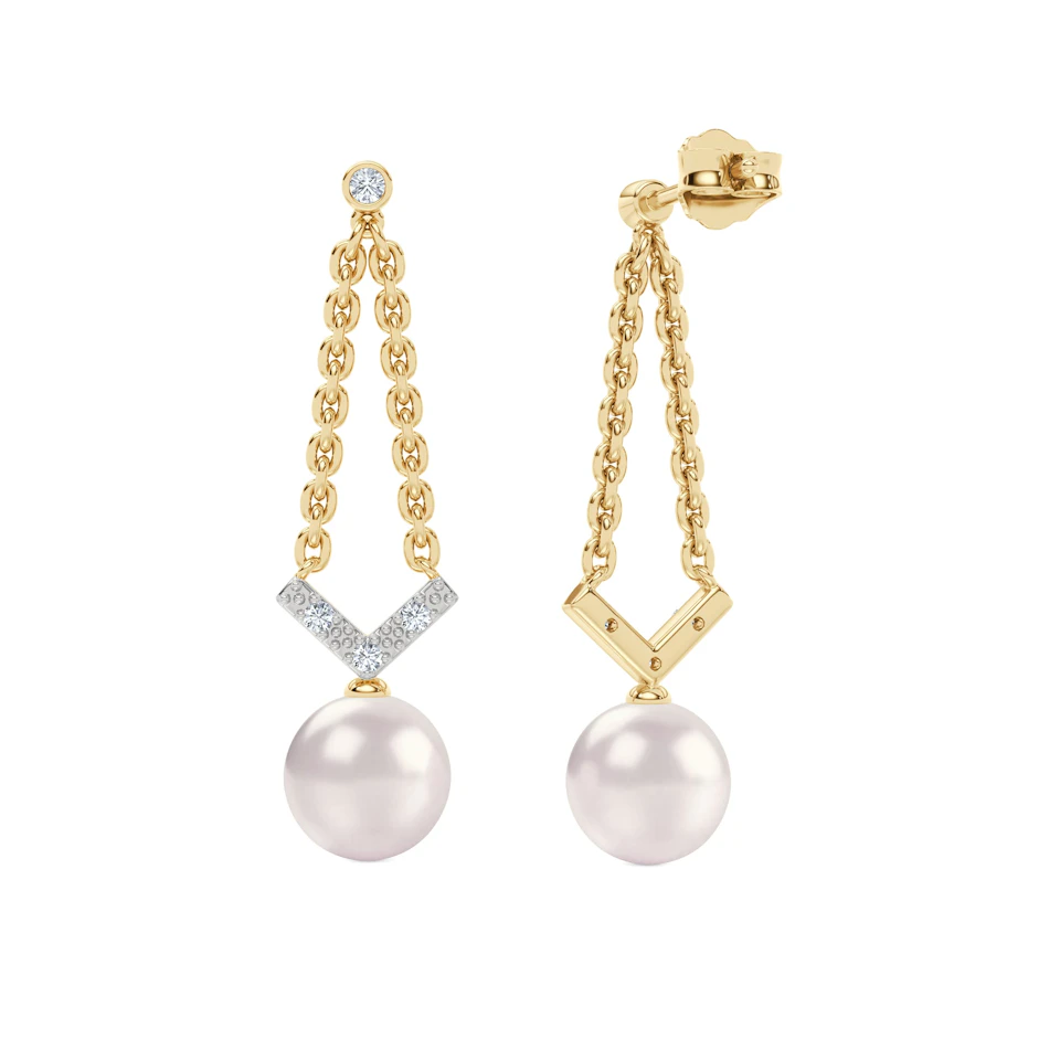 Eden 7.75ct Round Pearl and Lab Diamond Drop Earrings in 18K Gold Vermeil