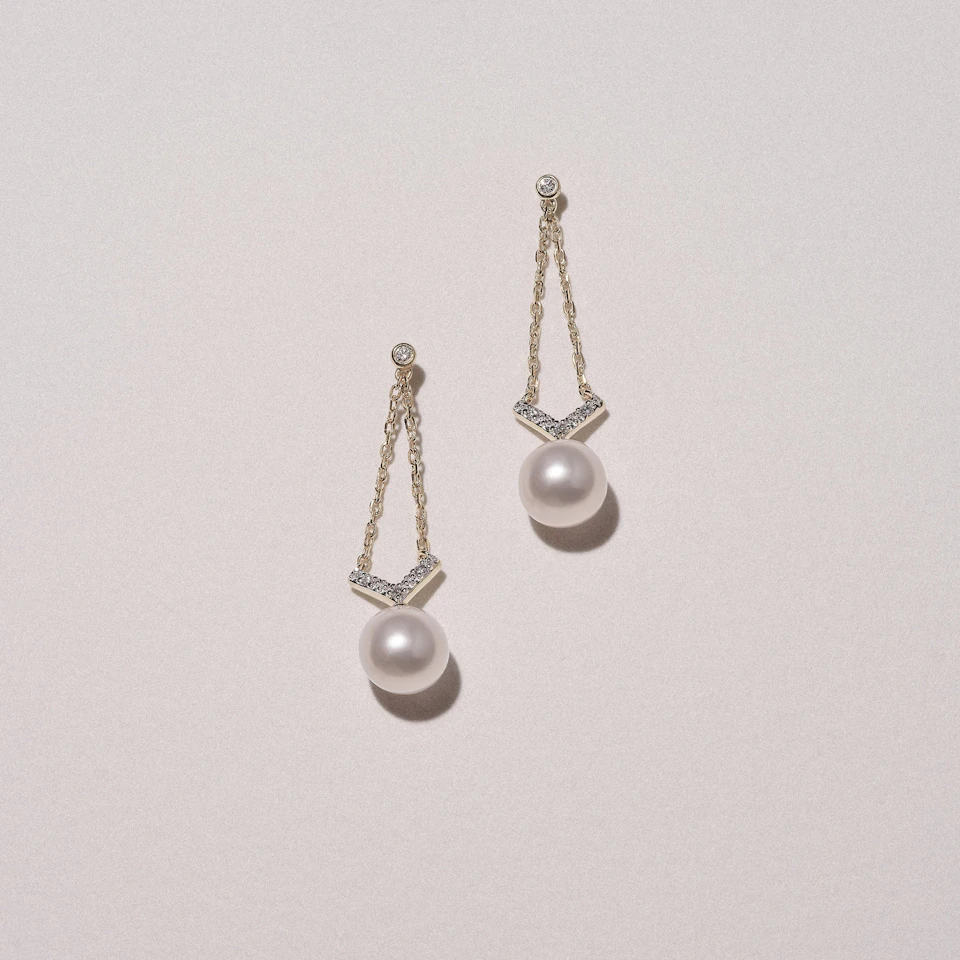 Eden 7.75ct Round Pearl and Lab Diamond Drop Earrings in 18K Gold Vermeil