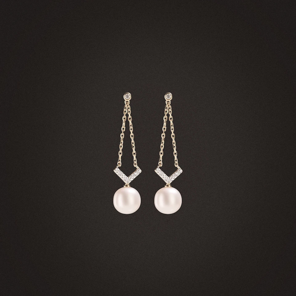 Eden 7.75ct Round Pearl and Lab Diamond Drop Earrings in 18K Gold Vermeil