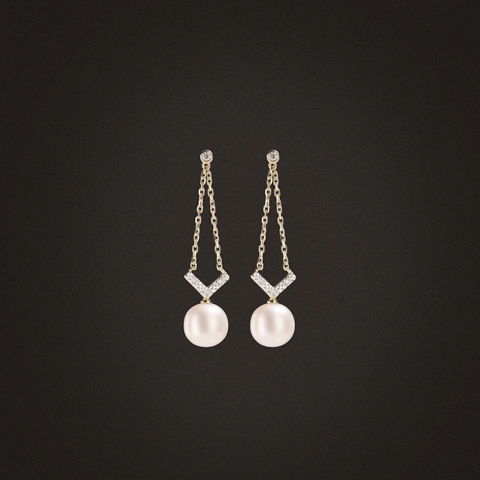 Eden 7.75ct Round Pearl and Lab Diamond Drop Earrings in 18K Gold Vermeil