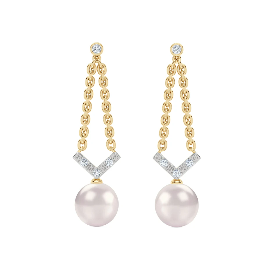 Eden 7.75ct Round Pearl and Lab Diamond Drop Earrings in 18K Gold Vermeil