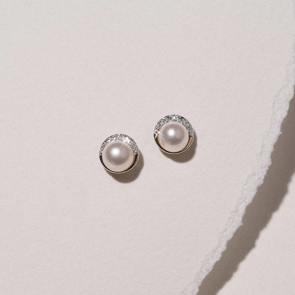Eden 4.15ct Round Pearl and Lab Diamond Stud Earrings in 18K Gold Vermeil