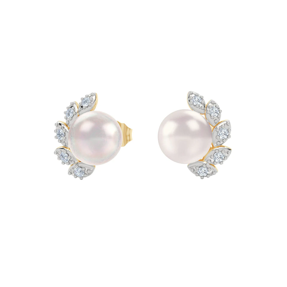 Eden 6.35ct Round Pearl and Lab Diamond Studs Earrings in18K Gold Vermeil