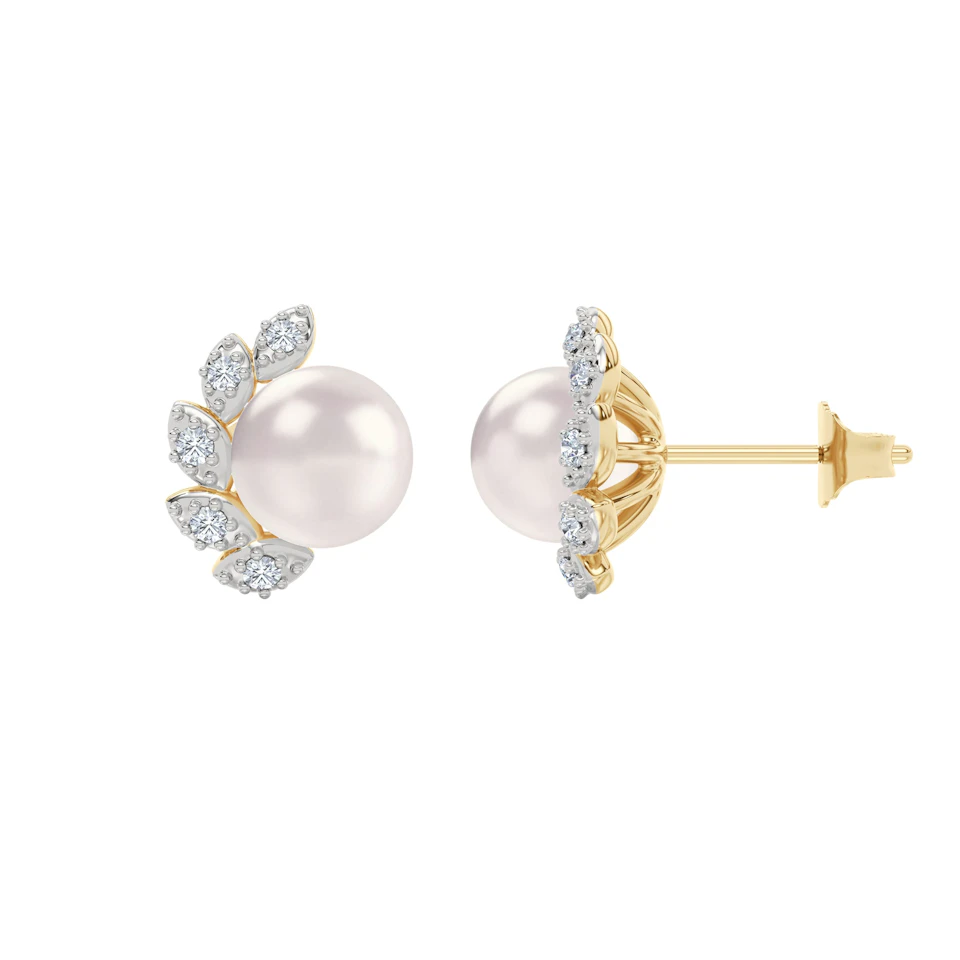 Eden 6.35ct Round Pearl and Lab Diamond Studs Earrings in18K Gold Vermeil