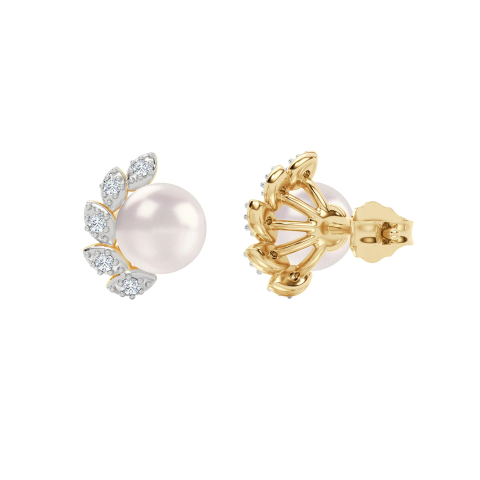 Eden 6.35ct Round Pearl and Lab Diamond Studs Earrings in18K Gold Vermeil