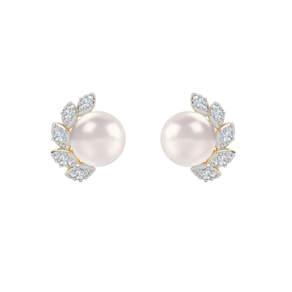 Eden 6.35ct Round Pearl and Lab Diamond Studs Earrings in18K Gold Vermeil