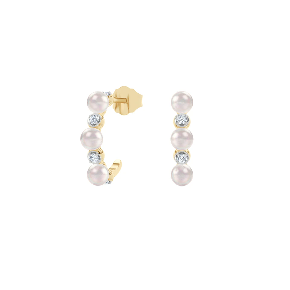 Eden 1.30ct Round Pearl and Lab Diamond Huggie Earrings in 18K Gold Vermeil