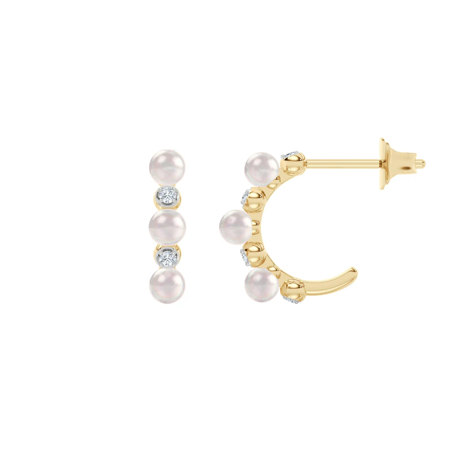 Eden 1.30ct Round Pearl and Lab Diamond Huggie Earrings in 18K Gold Vermeil