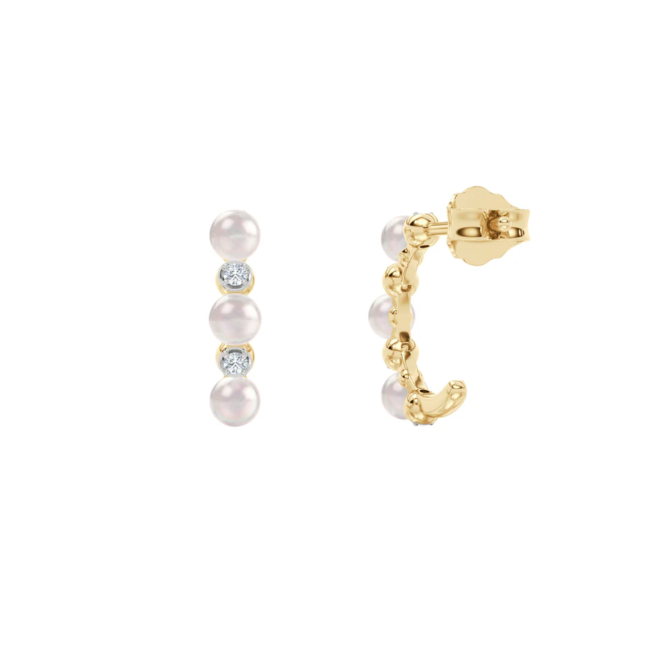 Eden 1.30ct Round Pearl and Lab Diamond Huggie Earrings in 18K Gold Vermeil