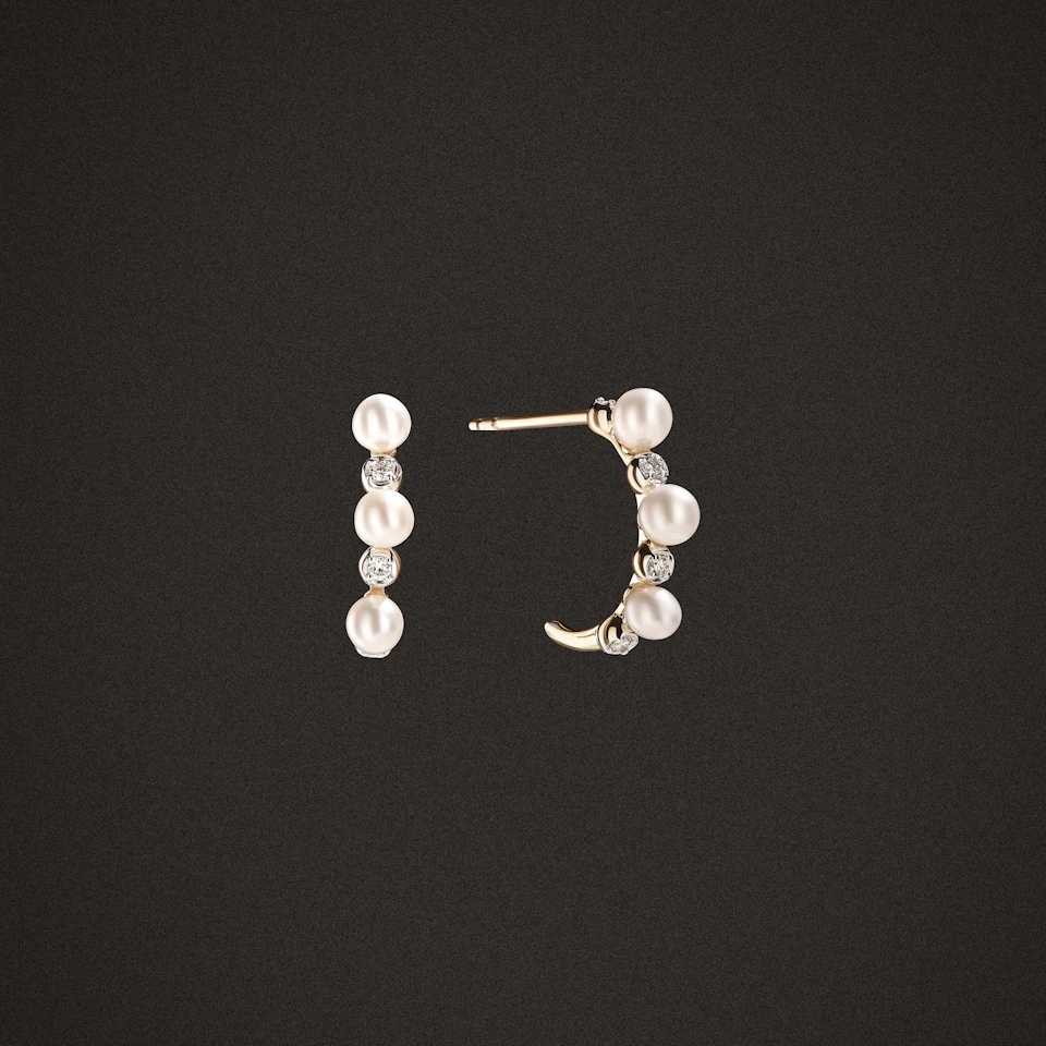 Eden 1.30ct Round Pearl and Lab Diamond Huggie Earrings in 18K Gold Vermeil