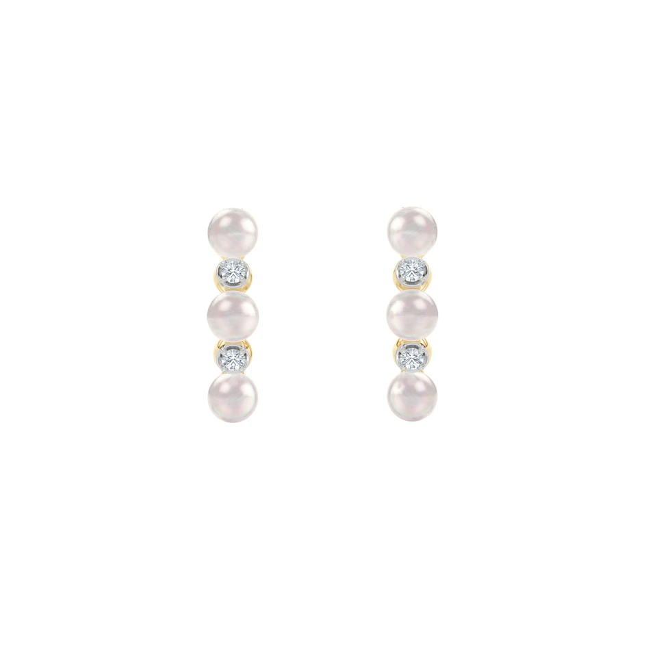 Eden 1.30ct Round Pearl and Lab Diamond Huggie Earrings in 18K Gold Vermeil