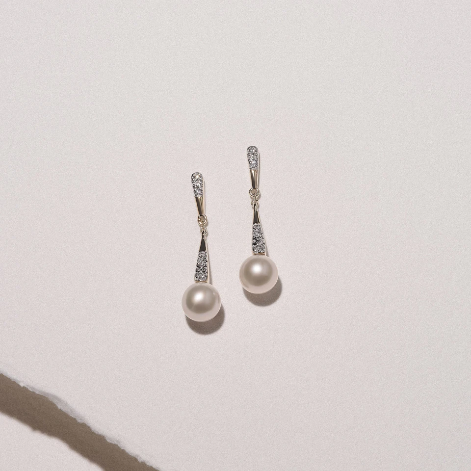 Eden 3.90ct Round Pearl and Lab Diamond Earrings in 18K Gold Vermeil
