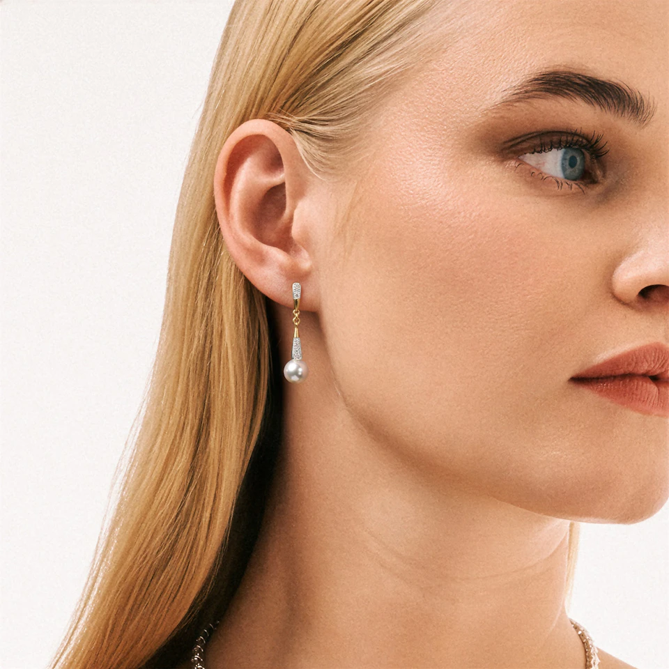 Eden 3.90ct Round Pearl and Lab Diamond Earrings in 18K Gold Vermeil