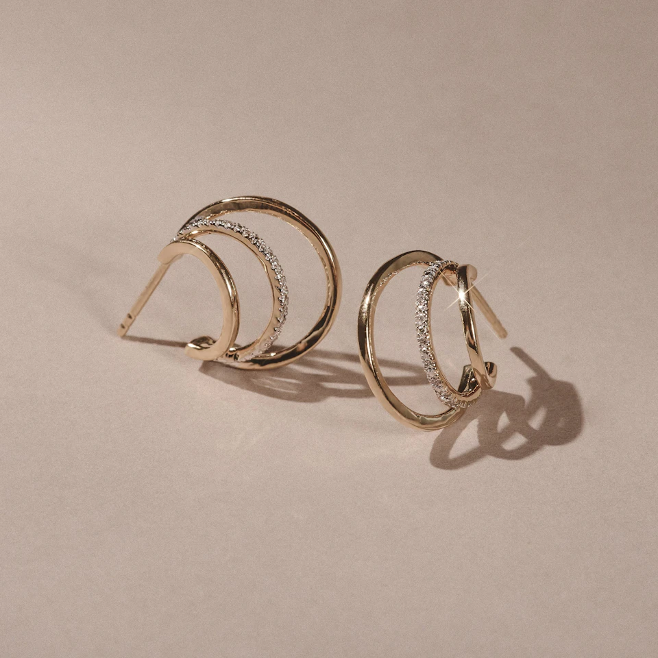 0.25ct Lab Diamond Stacked Hoop Earrings in 18k Gold Vermeil