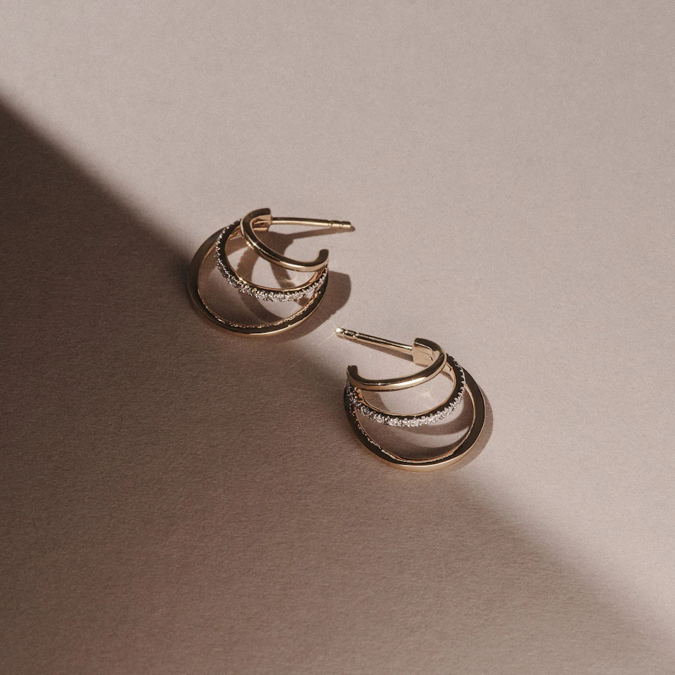 0.25ct Lab Diamond Stacked Hoop Earrings in 18k Gold Vermeil
