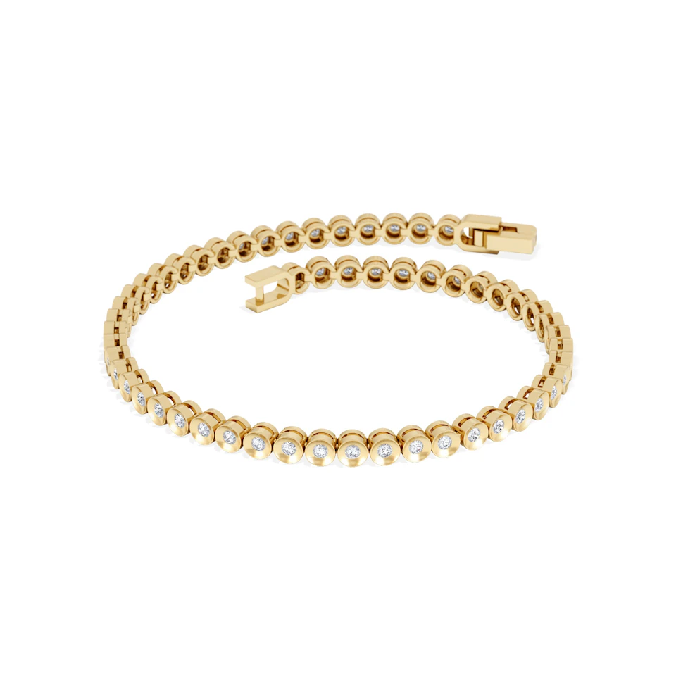 1ct Lab Diamond Tennis Bracelet Rub Over Style in 18K Gold Vermeil