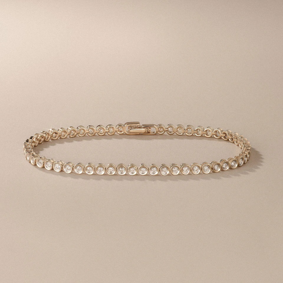 1ct Lab Diamond Tennis Bracelet Rub Over Style in 18K Gold Vermeil
