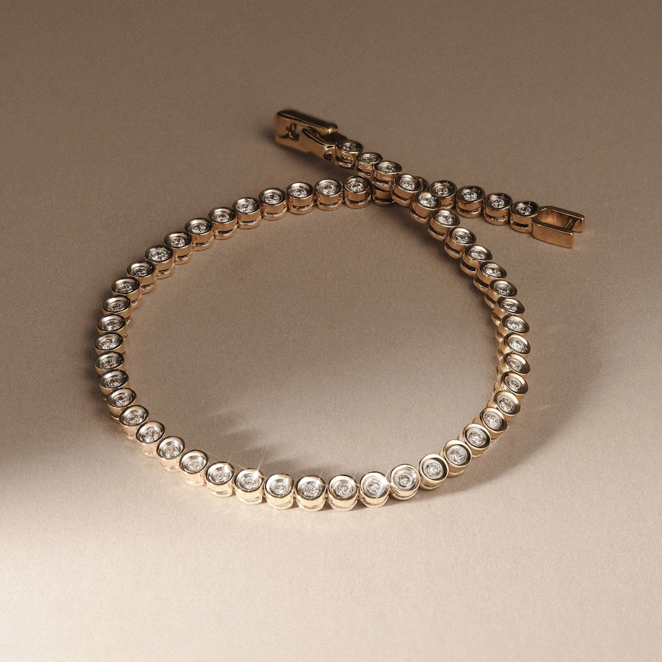 1ct Lab Diamond Tennis Bracelet Rub Over Style in 18K Gold Vermeil