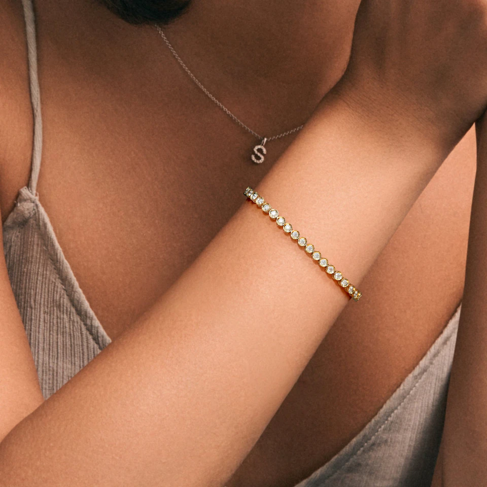 3.00ct Round Cut Lab Diamond Bezel Tennis Bracelet in 18K Gold Vermeil