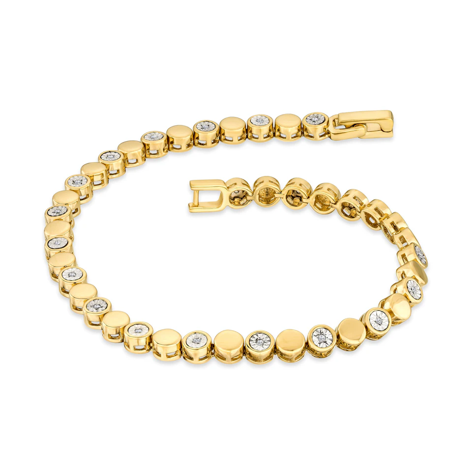 Lab Diamond Mens Tennis Bracelet Round Cut 0.10ct H/SI 18K Gold Vermeil