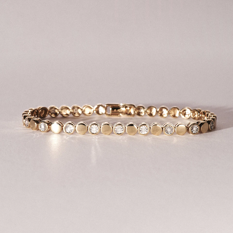 Lab Diamond Tennis Bracelet Round Cut 0.10ct H/SI 18K Gold Vermeil