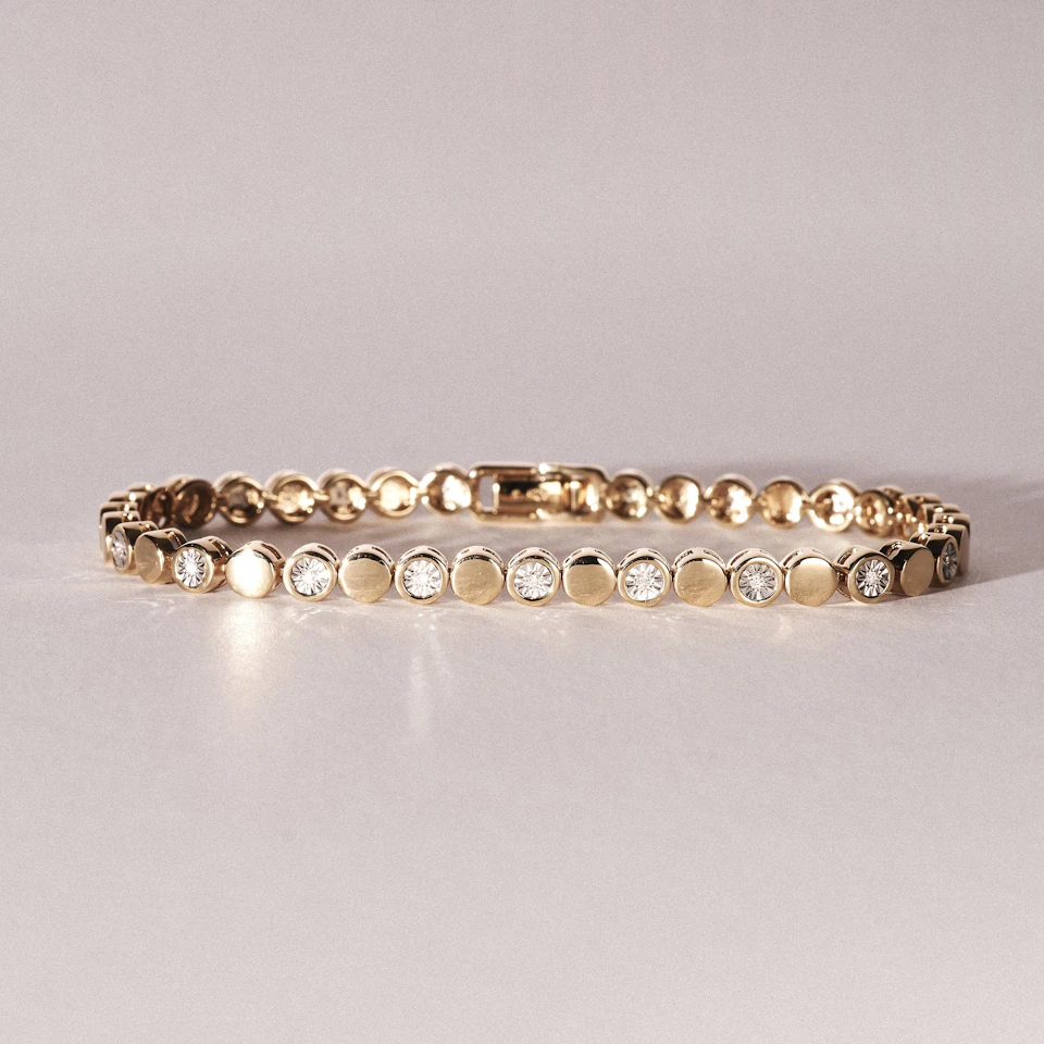 Lab Diamond Mens Tennis Bracelet Round Cut 0.10ct H/SI 18K Gold Vermeil