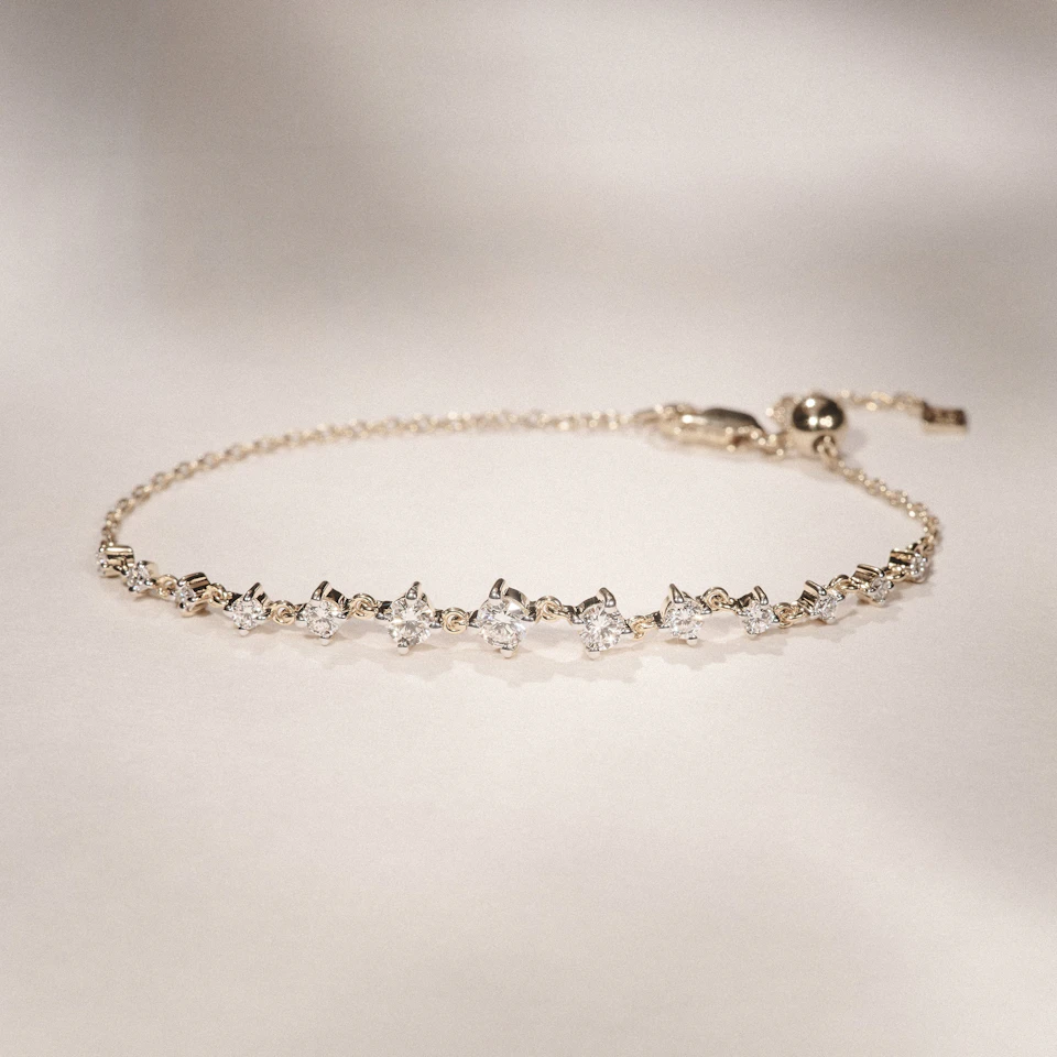 Moments 1.00ct Round Cut Lab Diamond Adjustable Tennis Bracelet in 18K Gold Vermeil