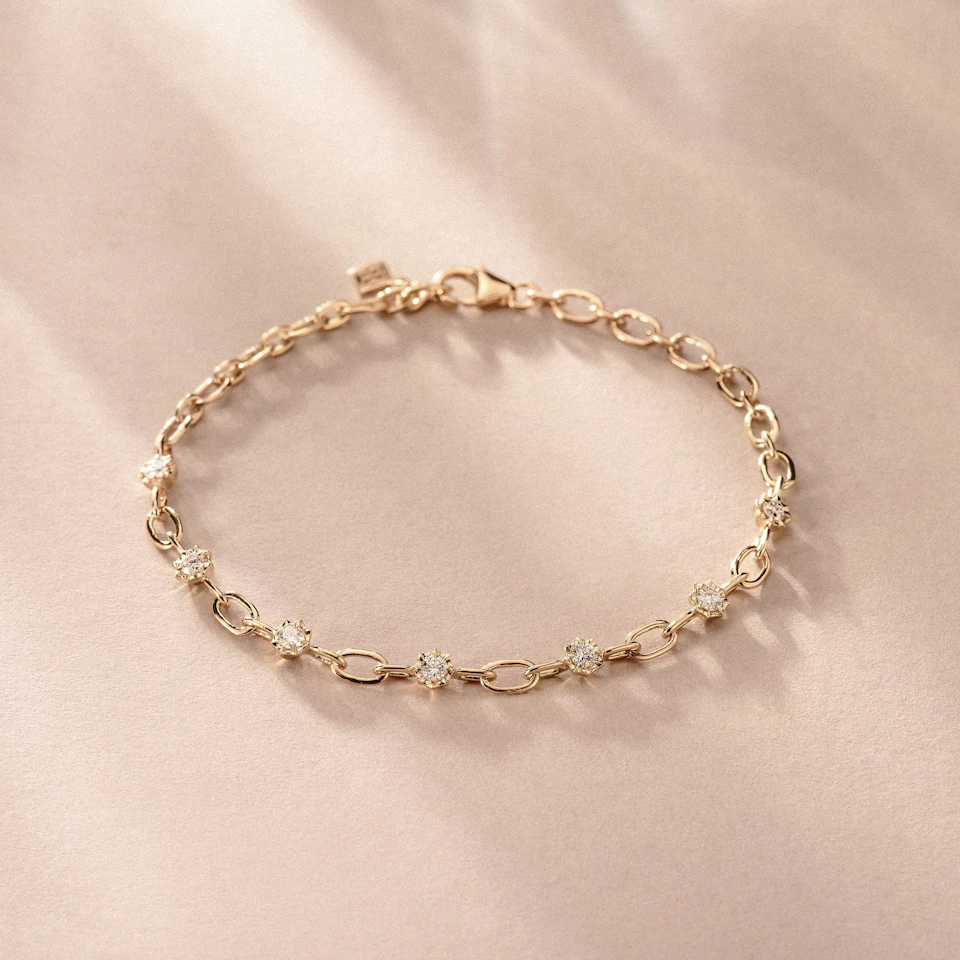 Bound Lab Diamond Link Bracelet 0.40ct Round Cut in 18K Gold Vermeil