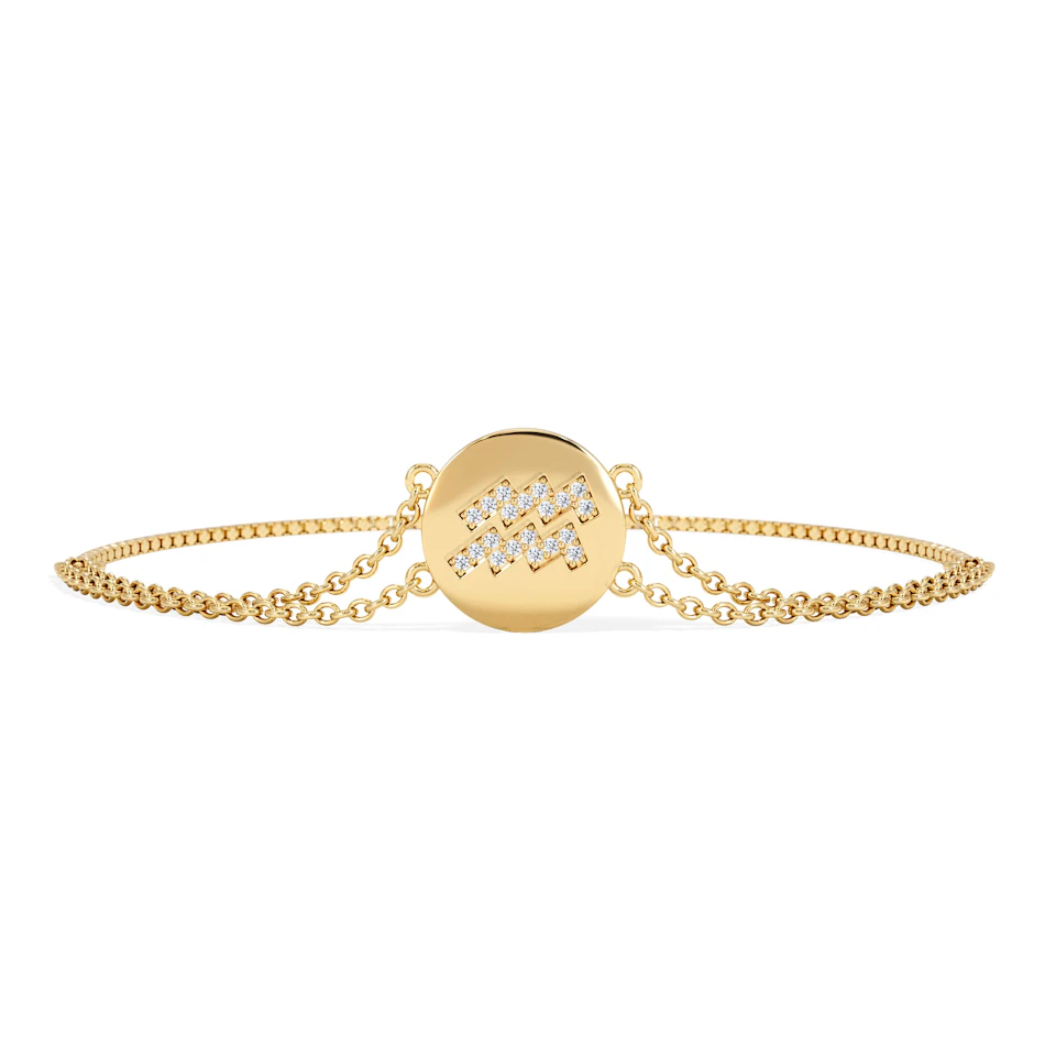 Astrology Aquarius 0.07ct Lab Grown Diamond Adjustable Medallion Bracelet 18K Gold Vermeil