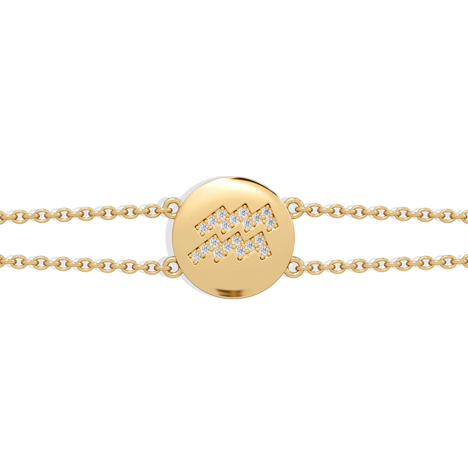 Astrology Aquarius 0.07ct Lab Grown Diamond Adjustable Medallion Bracelet 18K Gold Vermeil
