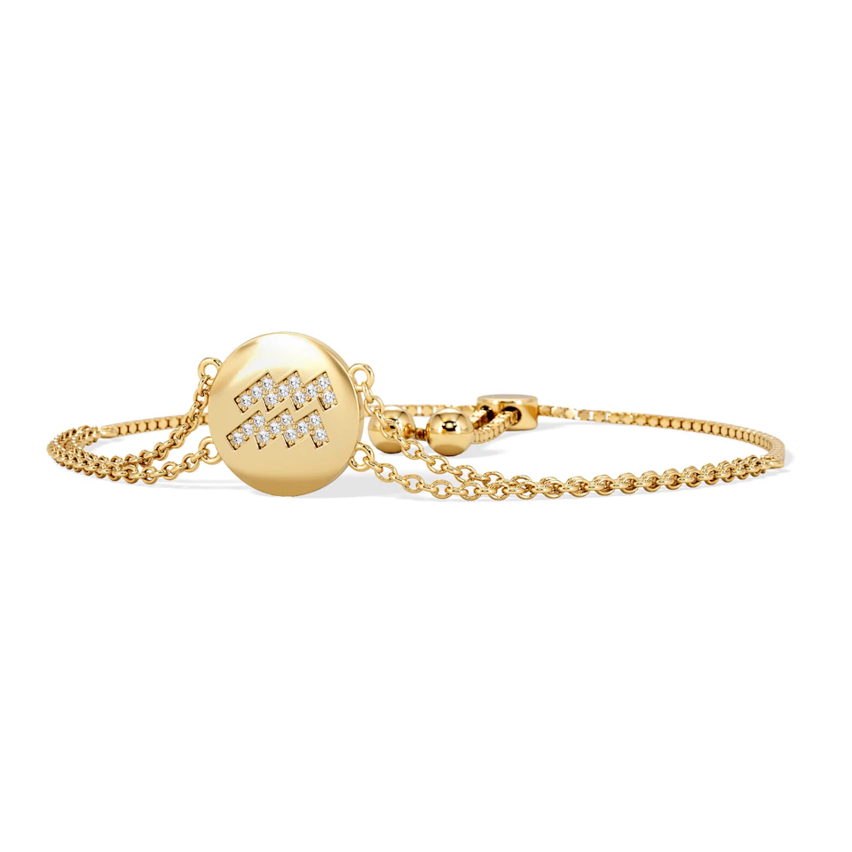 Astrology Aquarius 0.07ct Lab Grown Diamond Adjustable Medallion Bracelet 18K Gold Vermeil