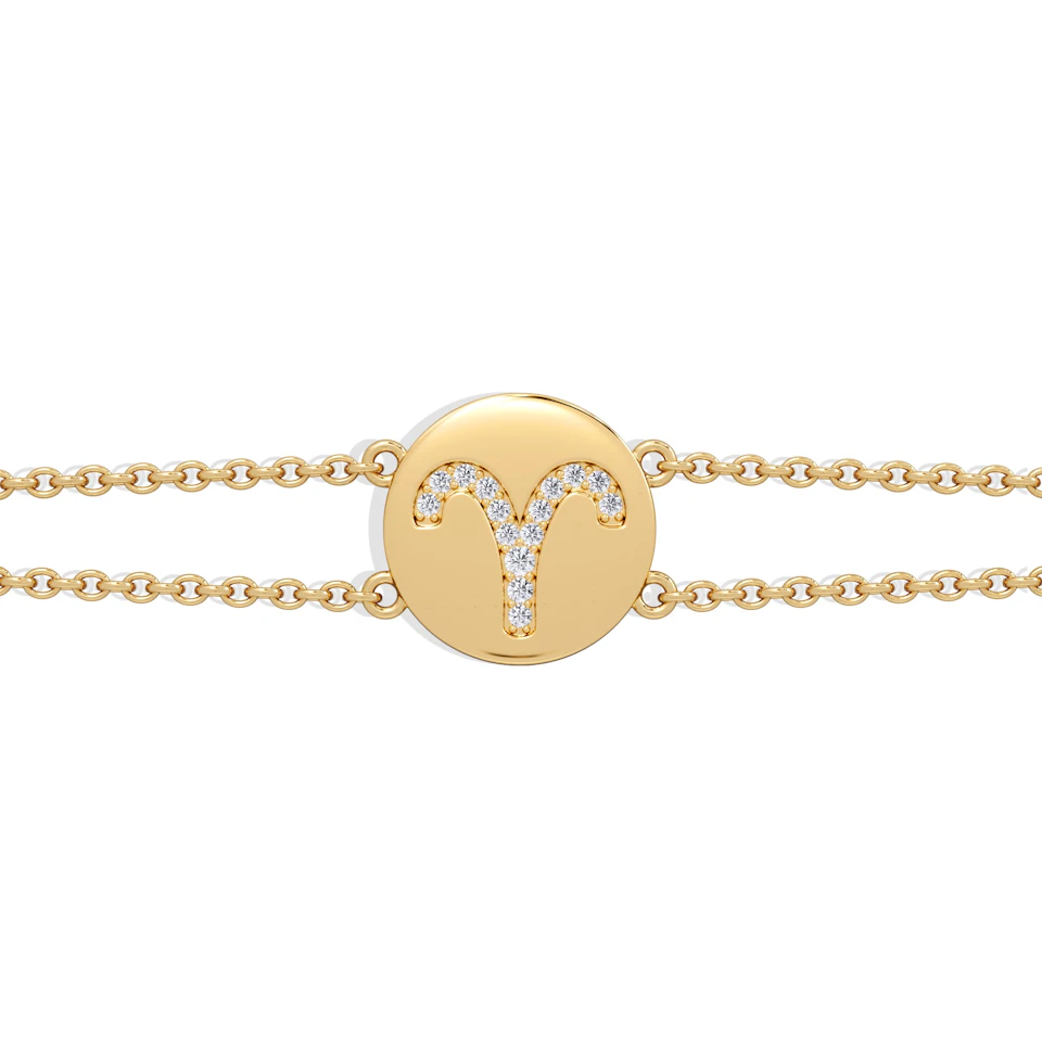 Astrology Aries 0.07ct Lab Grown Diamond Adjustable Medallion Bracelet 18K Gold Vermeil