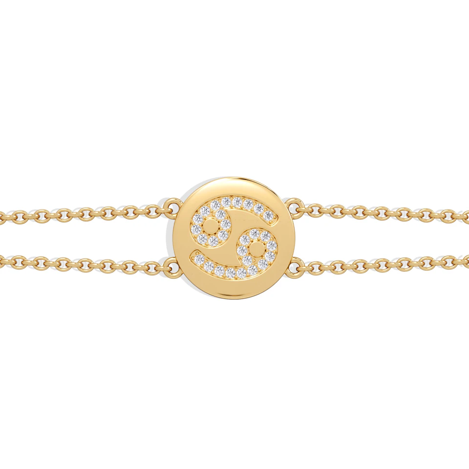 Astrology Cancer 0.07ct Lab Grown Diamond Adjustable Medallion Bracelet 18K Gold Vermeil