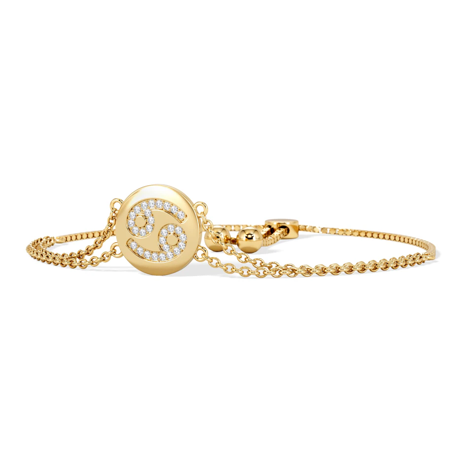 Astrology Cancer 0.07ct Lab Grown Diamond Adjustable Medallion Bracelet 18K Gold Vermeil
