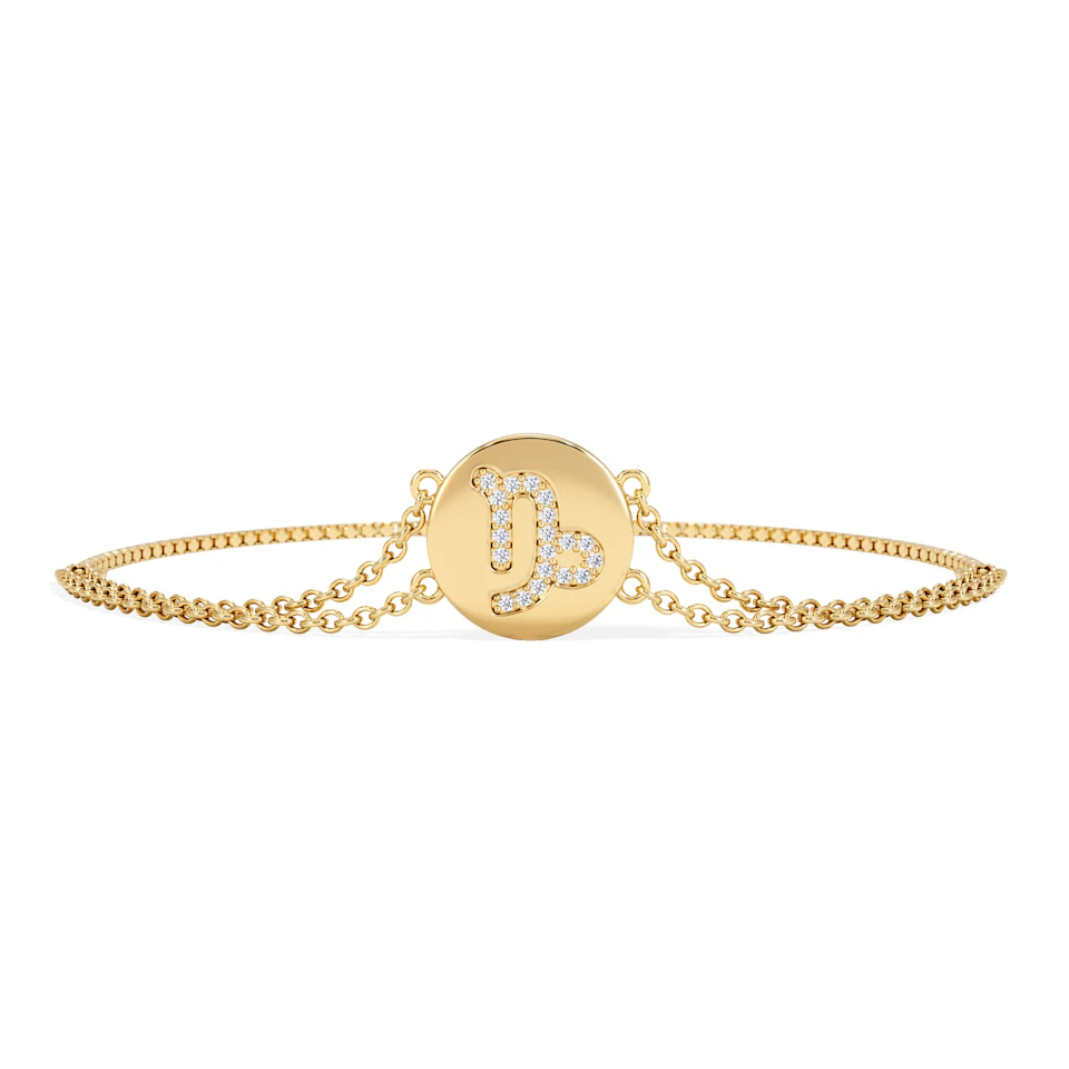 Astrology Capricorn 0.07ct Lab Grown Diamond Adjustable Medallion Bracelet 18K Gold Vermeil